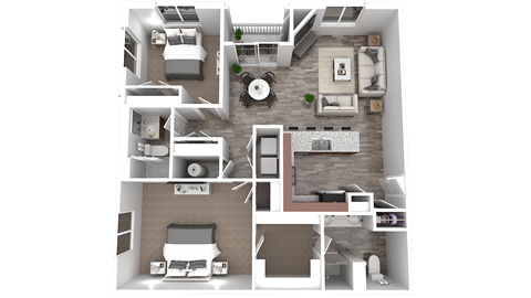 Floor plan for 2 beds, 2 baths, 1224 sqft